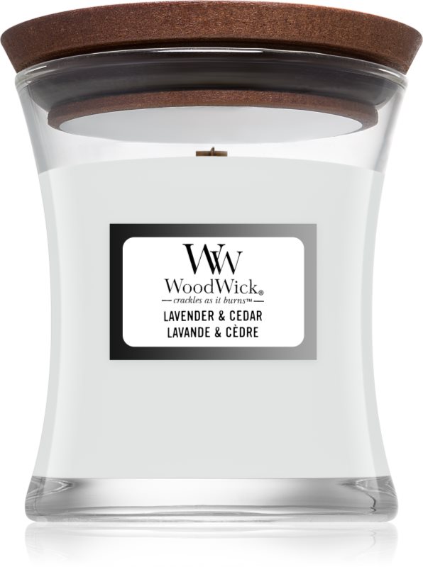 Woodwick Lavender & Cedar lumânare parfumată cu fitil din lemn
