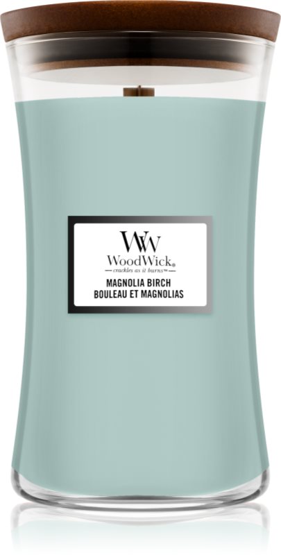 Woodwick Magnolia Birch lumânare parfumată cu fitil din lemn 610 g
