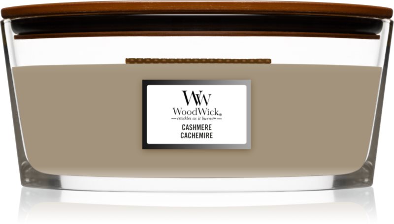 Woodwick Cashmere lumânare parfumată cu fitil din lemn (hearthwick) 453,6 g