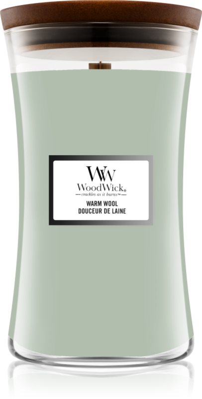 Woodwick Warm Wool lumânare parfumată cu fitil din lemn 610 g