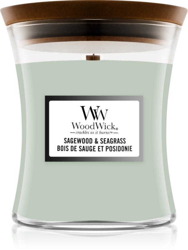 Woodwick Sagewood & Seagrass lumânare parfumată cu fitil din lemn