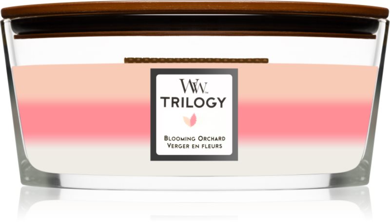 Woodwick Trilogy Blooming Orchard lumânare parfumată 453.6 g