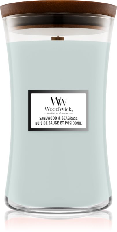 Woodwick Sagewood & Seagrass lumânare parfumată cu fitil din lemn