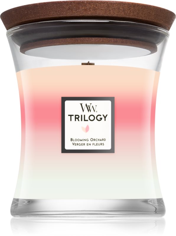 Woodwick Trilogy Blooming Orchard lumânare parfumată 275 g
