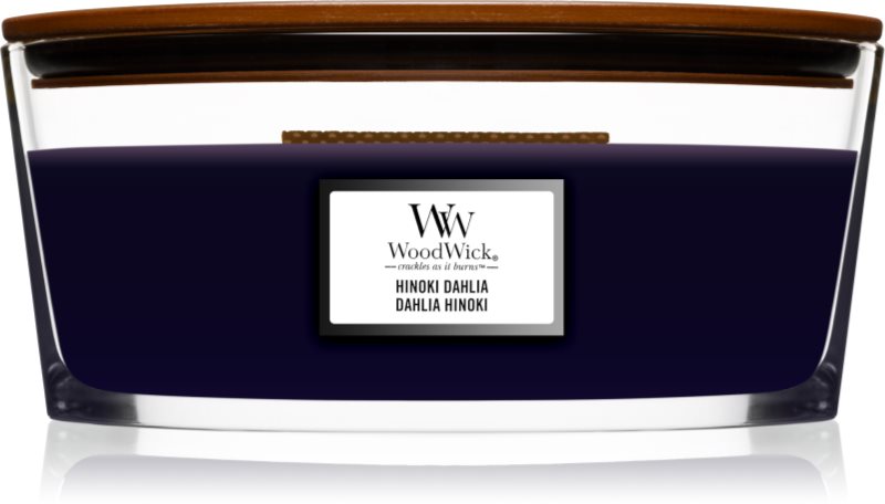 Woodwick Hinoki Dahlia lumânare parfumată cu fitil din lemn (hearthwick) 453,3 g