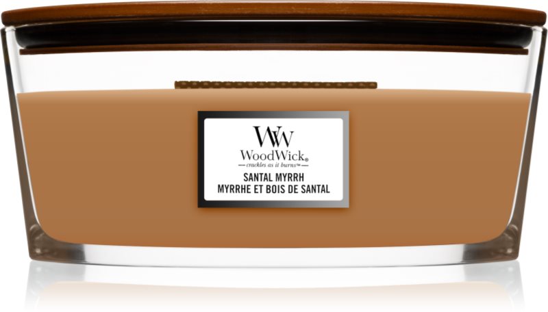 Woodwick Santal Myrrh lumânare parfumată cu fitil din lemn (hearthwick) 453,6 g