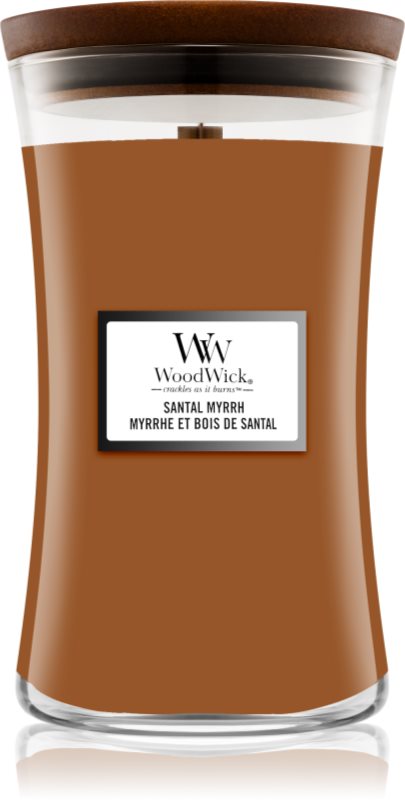 Woodwick Santal Myrrh lumânare parfumată cu fitil din lemn