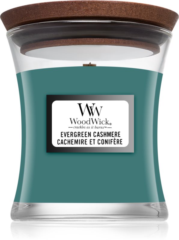 Woodwick Evergreen Cashmere lumânare parfumată cu fitil din lemn