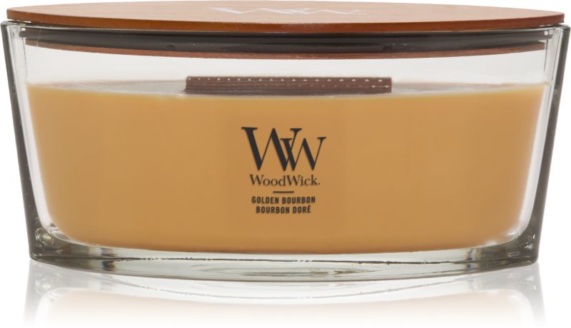 Woodwick Opulent Wood Golden Bourbon lumânare parfumată cu fitil din lemn (hearthwick)