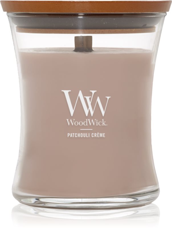 Woodwick Opulent Wood Patchouli Creme lumânare parfumată cu fitil din lemn
