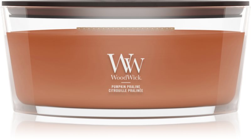 Woodwick Pumpkin Praline lumânare parfumată cu fitil din lemn 453.6 g