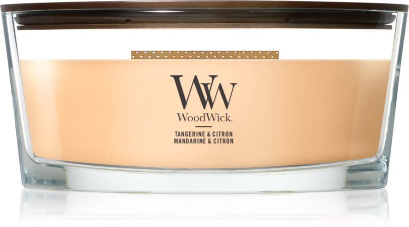 Woodwick Tangerine & Citron lumânare parfumată cu fitil din lemn 453.6 g