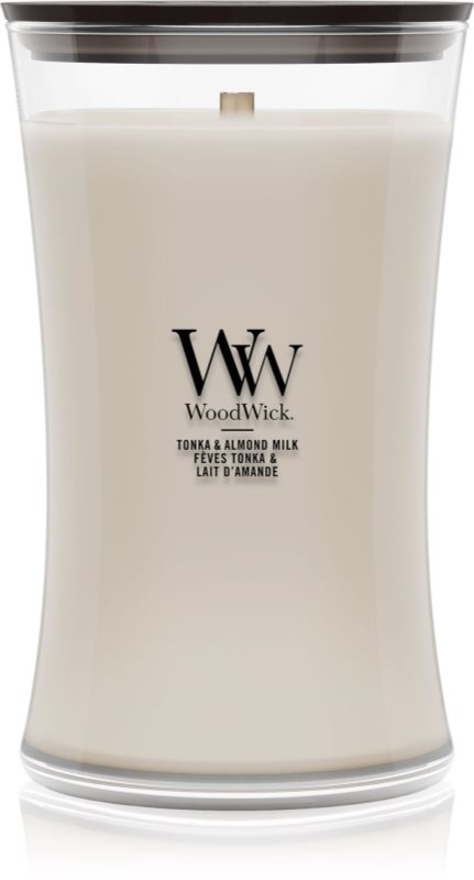 Woodwick Tonka & Almond Milk lumânare parfumată cu fitil din lemn