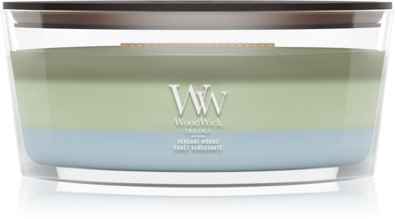 Woodwick Trilogy Verdant Woods lumânare parfumată cu fitil din lemn 453.6 g