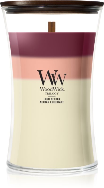 Woodwick Trilogy Lush Nectar lumânare parfumată cu fitil din lemn