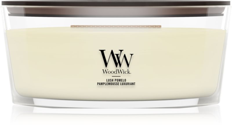 Woodwick Lush Pomelo lumânare parfumată cu fitil din lemn 453.6 g