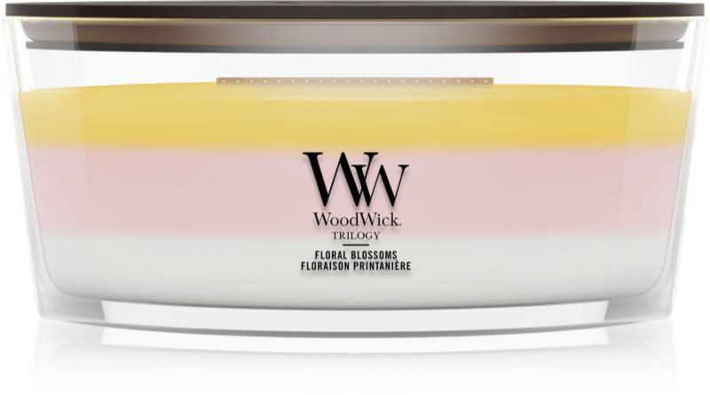 Woodwick Trilogy Floral Blossoms lumânare parfumată cu fitil din lemn 453.6 g