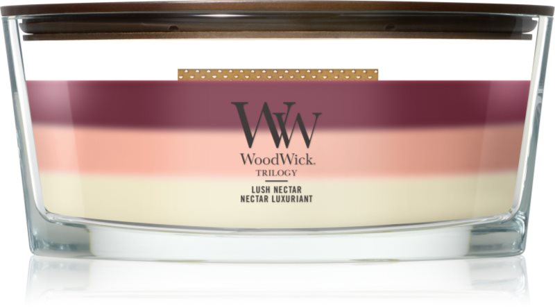 Woodwick Trilogy Lush Nectar lumânare parfumată cu fitil din lemn 453.6 g