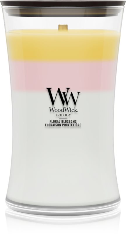 Woodwick Trilogy Floral Blossoms lumânare parfumată cu fitil din lemn