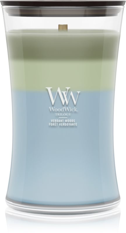 Woodwick Trilogy Verdant Woods lumânare parfumată cu fitil din lemn