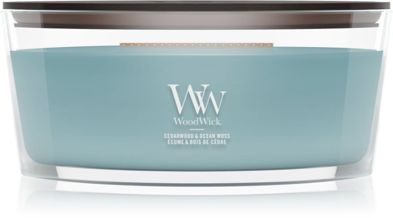 Woodwick Cedarwood & Ocean Moss lumânare parfumată cu fitil din lemn 453.6 g