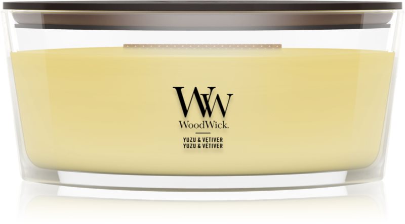 Woodwick Yuzu & Vetiver lumânare parfumată cu fitil din lemn 453.6 g
