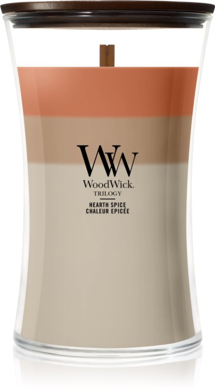Woodwick Trilogy Hearth Spice lumânare parfumată cu fitil din lemn