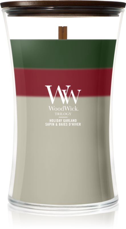 Woodwick Trilogy Holiday Garland lumânare parfumată cu fitil din lemn 610 g