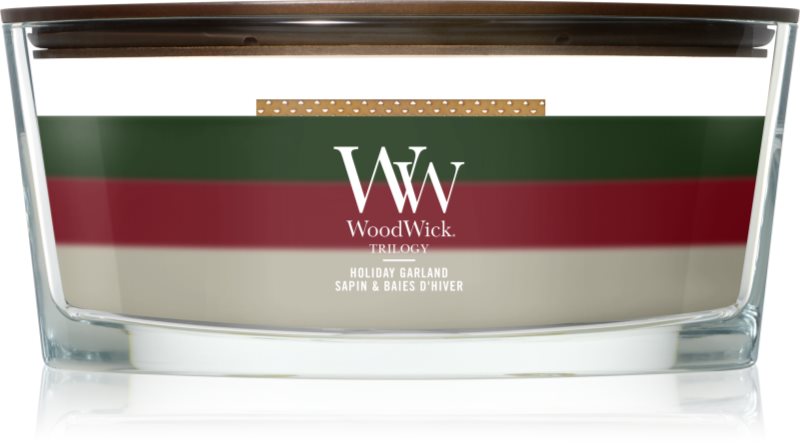 Woodwick Trilogy Holiday Garland lumânare parfumată cu fitil din lemn 453.6 g