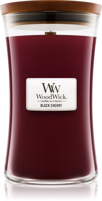 Woodwick Black Cherry lumânare parfumată cu fitil din lemn
