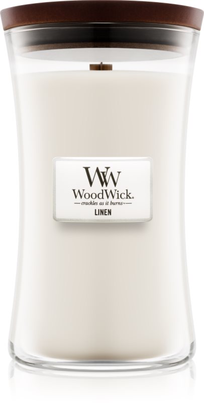 Woodwick Linen lumânare parfumată cu fitil din lemn