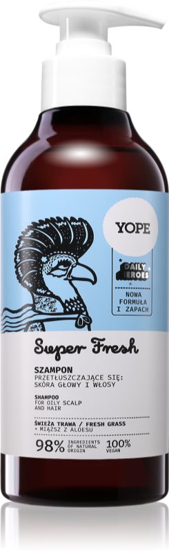 Yope Daily Heroes Fresh Shampoo Fresh Grass sampon revigorant pentru par si scalp gras 300 ml