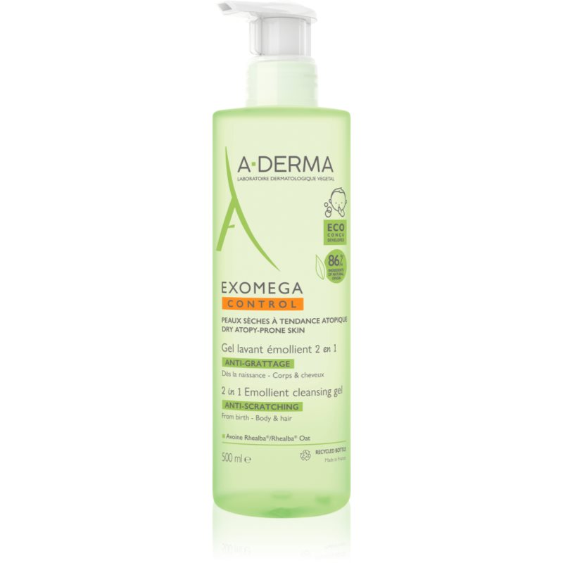 A-Derma Exomega Control 2 in 1 emollient cleansing gel gel de duș pentru piele uscata spre atopica 500 ml