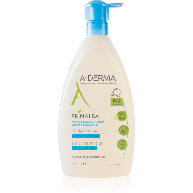 A-Derma Primalba Baby gel de duș pentru corp și păr pentru copii 500 ml