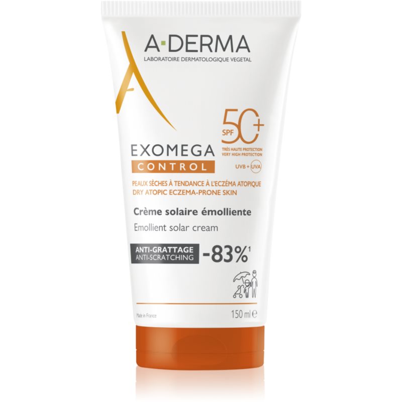 A-Derma Exomega Control Emollient Solar Cream cremă protectoare pentru fata si corp SPF 50+ 150 ml