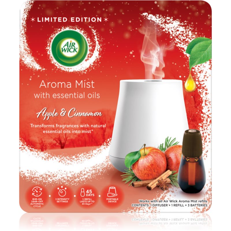 Air Wick Aroma Mist Magic Winter Apple & Cinnamon aroma difuzor cu rezervã + baterie White Difuser 20 ml