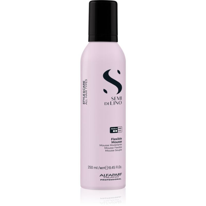 Alfaparf Milano Semi di Lino Style&Care Flexible Mousse spumă pentru volum și forma coafurii, cu protecție termică pentru fixare naturala si stralucire cu filtru UV 250 ml