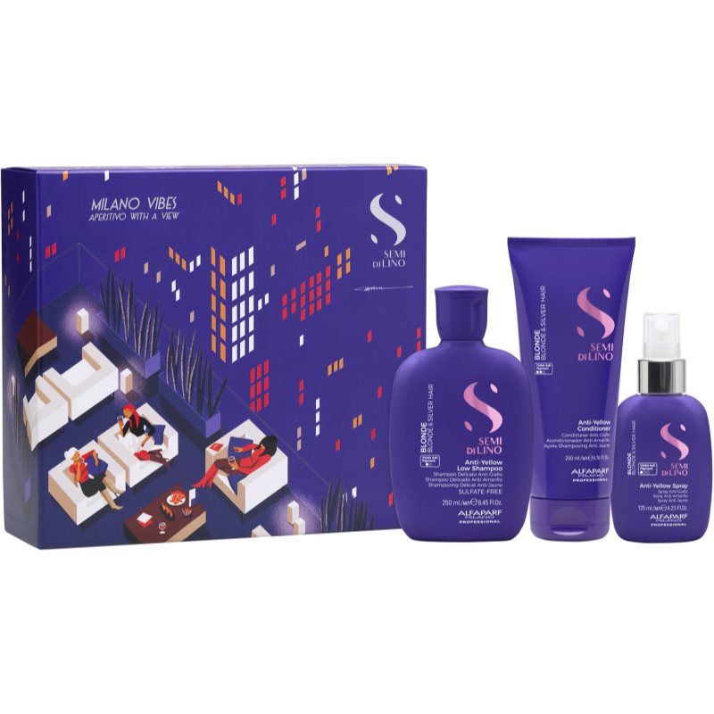 Alfaparf Milano Semi di Lino Blonde Holiday Kit set cadou pentru parul blond cu suvite 3 buc