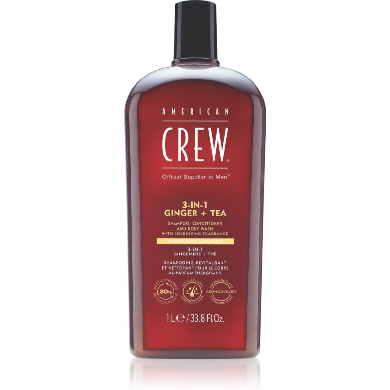 American Crew 3 in 1 Ginger + Tea șampon, balsam și gel de duș 3 în 1 pentru barbati 1000 ml