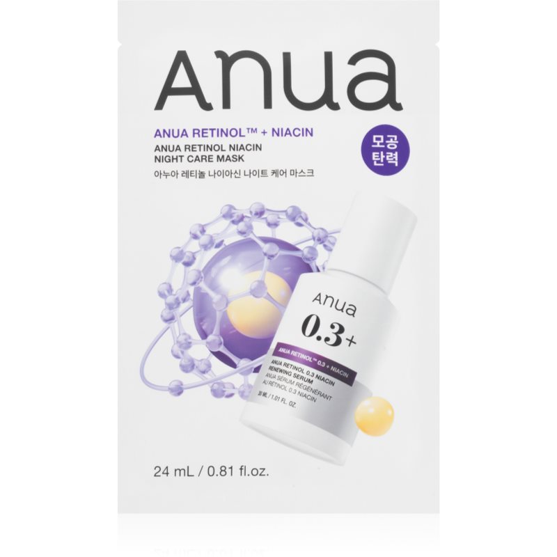 Anua Retinol + Niacin Night Care Mask mască textilă cu efect antirid pentru uniformizarea nuantei tenului 24 ml