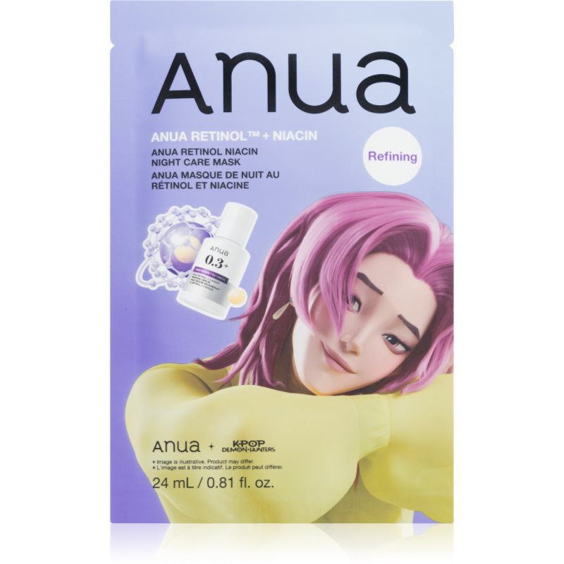 Anua K-Pop Demon Hunters Retinol Niacin Night Care Mask mască de noapte pentru reînnoirea pielii pentru riduri 24 ml