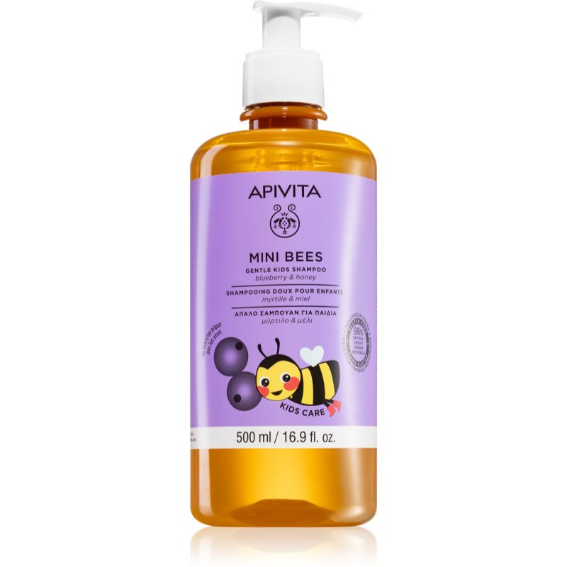 Apivita Mini Bees Gentle Kids Shampoo Blueberry & Honey Sampon pentru par fin pentru copii 500 ml