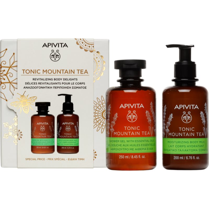 Apivita Tonic Mountain Tea Shower Gel &amp; Body Milk Set set cadou pentru luminozitate si hidratare