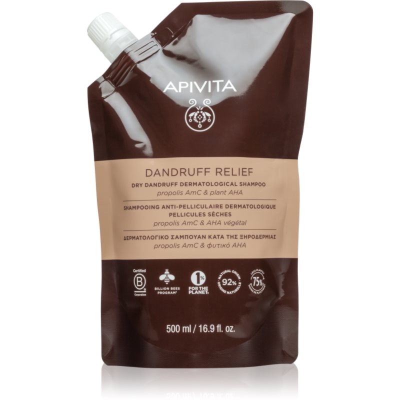 Apivita Dandruff Relief Dry Dandruff Dermatological Shampoo sampon anti-matreata pentru un scalp uscat, atenueaza senzatia de mancarime Refill 500 ml