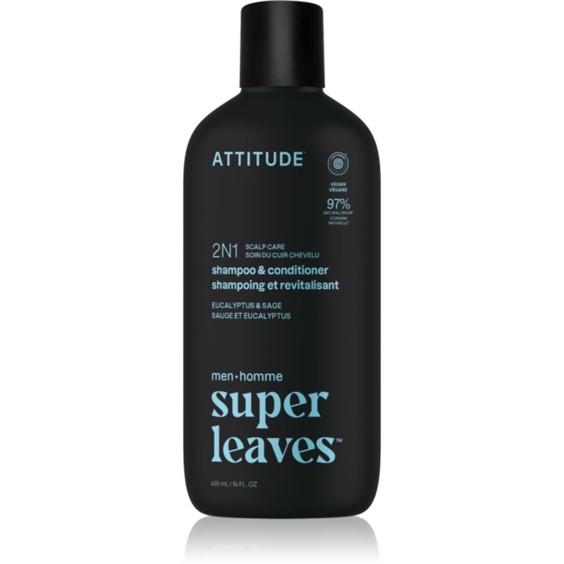 Attitude Super Leaves Men's Shampoo and Conditioner 2-in-1 sampon si balsam 2 in 1 pentru barbati Eucalyptus & Sage 415 ml