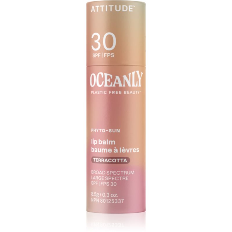 Attitude Oceanly Plastic Free Beauty balsam de buze tonifiant SPF 30 culoare Terracotta 8.5 g