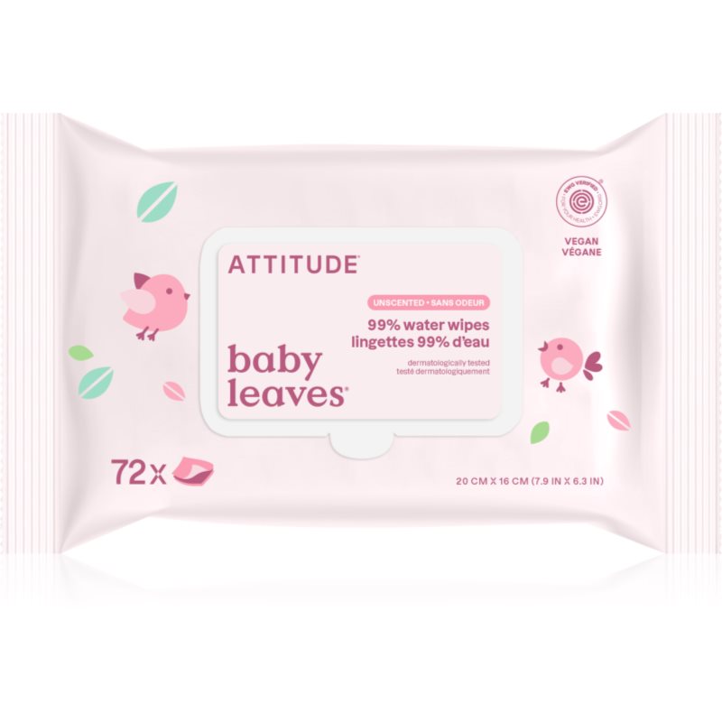 Attitude Baby Leaves Water Wipes Șervețele umede fara parfum 72 buc