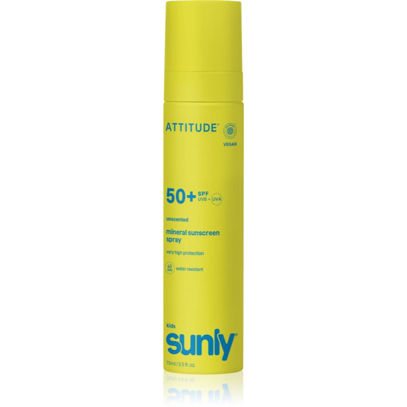 Attitude Sunly Kids Mineral Sunscreen Spray SPF 50+ spray autobronzant cu minerale fara parfum SPF 50+ 75 ml