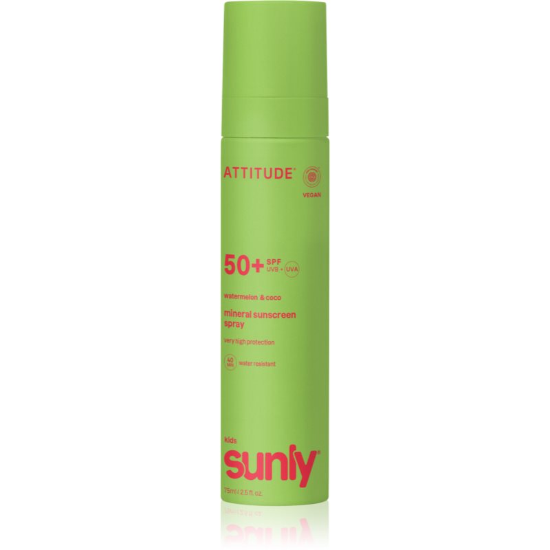 Attitude Sunly Kids Watermelon & Coco spray autobronzant cu minerale SPF 50+ pentru copii 75 ml