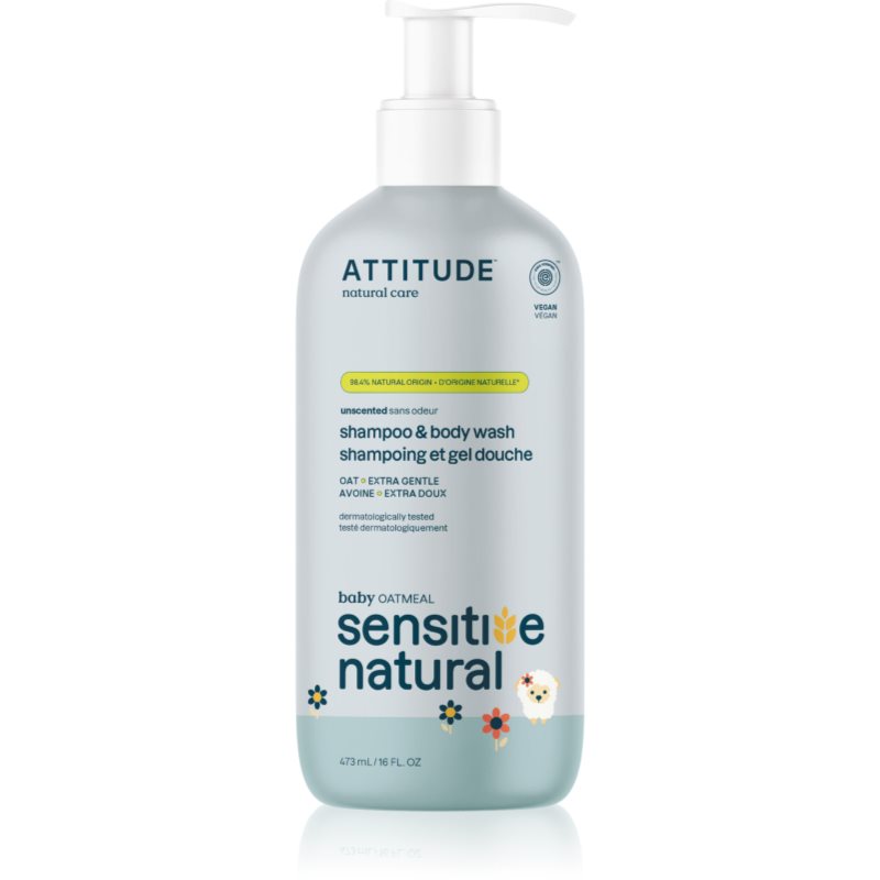 Attitude Sensitive Natural Baby Oatmeal sampon si gel de baie 2 in 1 pentru piele sensibila pentru copii 473 ml